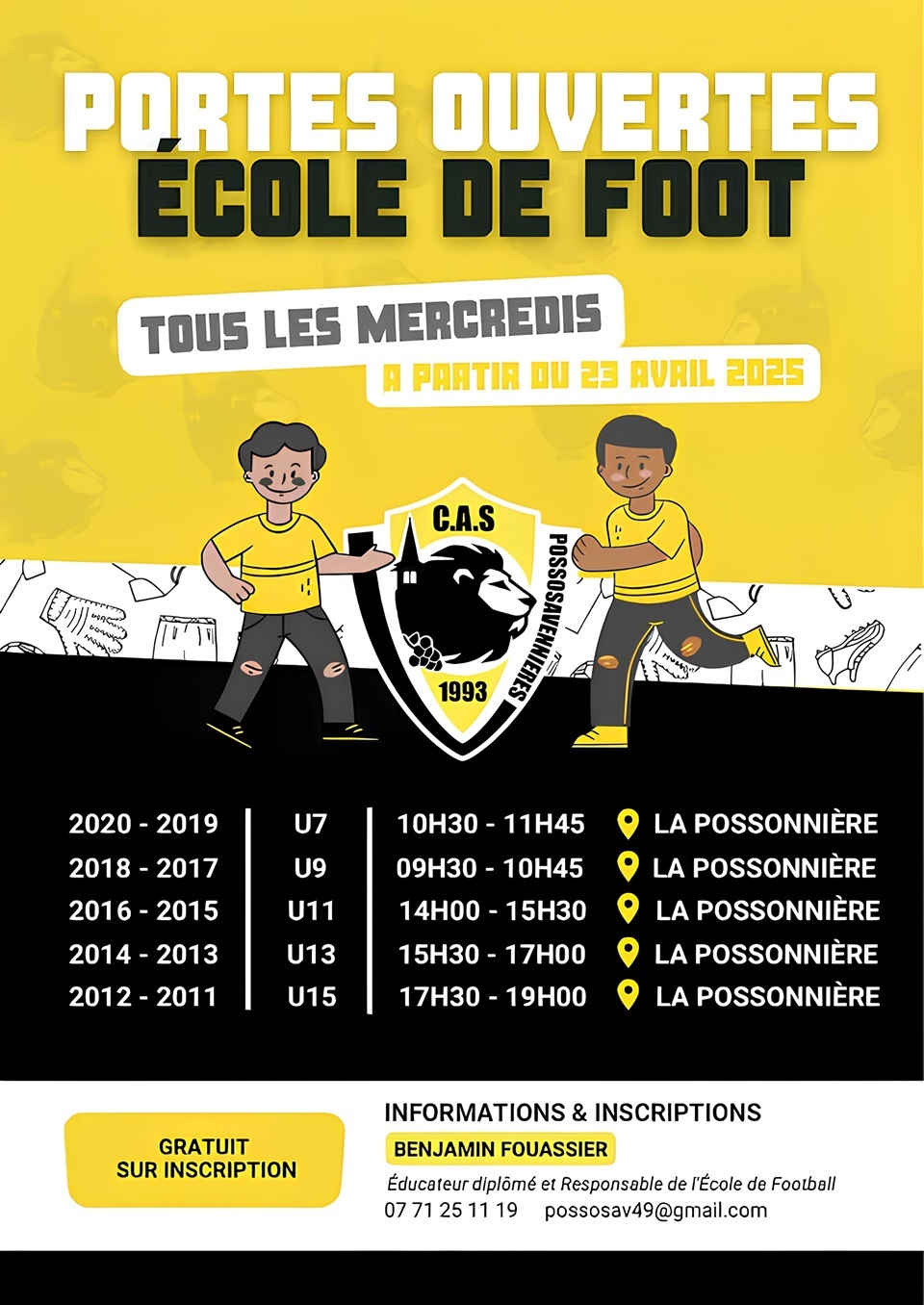 Affiche portes ouvertes Ecole de Foot CAS POSSOSAVENNIERES